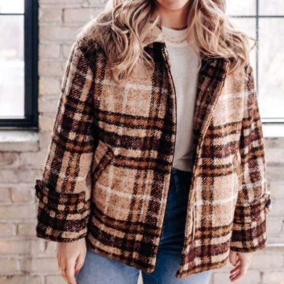 Banana Republic XS‎ Plaid Wool Balmacaan Full Zip Coat Oversized Brown Neutral - Picture 4 of 15